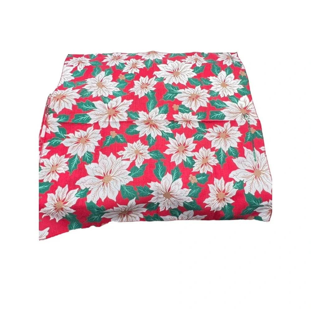 Vtg Set 8 Christmas Cloth Napkins‎ Poinsettias Hav-a-Hank Prop USA Mid Century